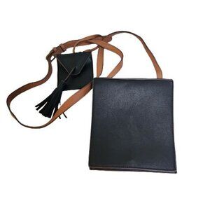 Carlos Santana Black Brown Faux Leather Crossbody Bag With Change Purse Tassel